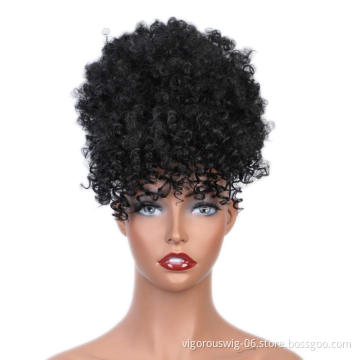 High Quality Headwrap Machine Made Dropshipping Black Short Afro Wholesale Cheap Spring Curly Wig With Headband Attached